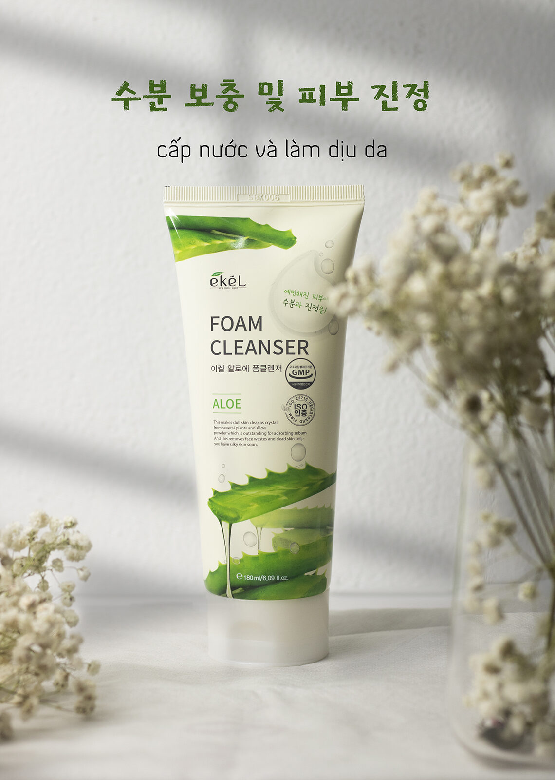 Sữa Rửa Mặt Nha Đam Ekel Aloe Foam Cleanser 180ml – Làm Sạch Dịu Nhẹ, Dưỡng Ẩm Tự Nhiên