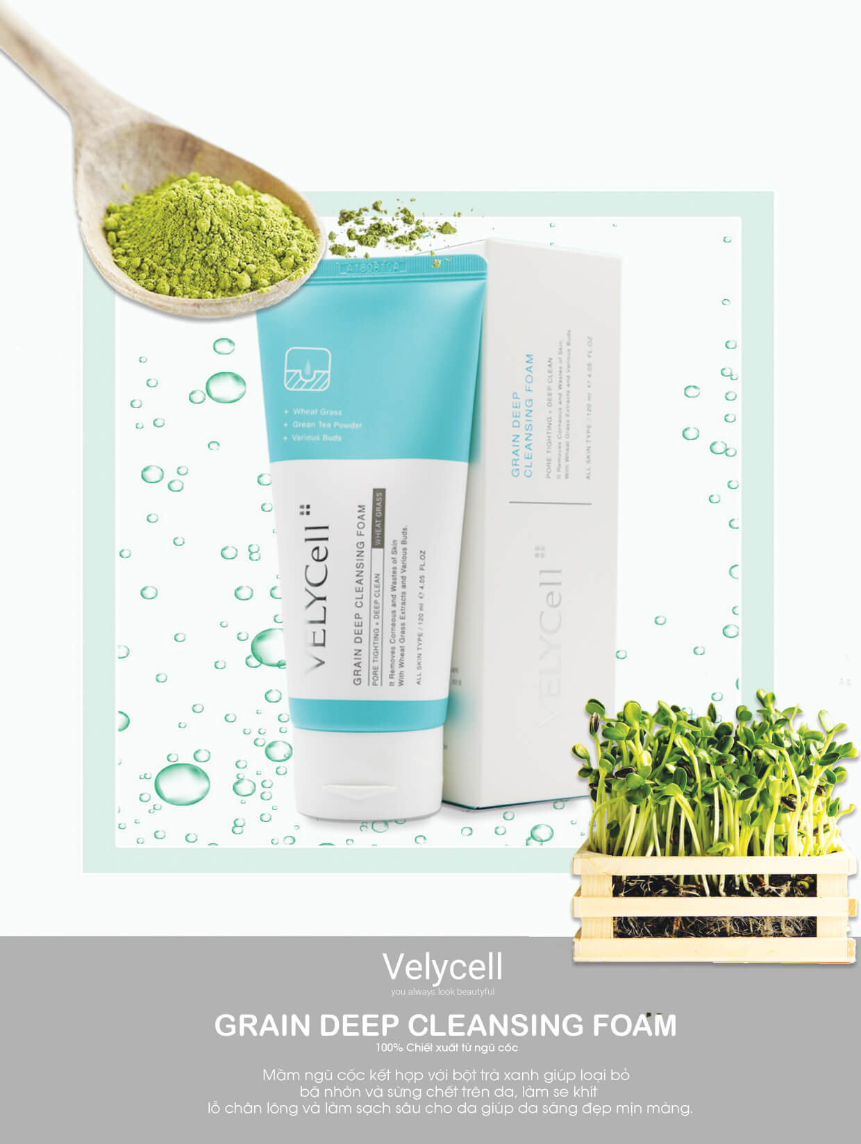 Sữa Rửa Mặt Tinh Chất Ngũ Cốc Velycell Grain Deep Cleansing Foam tại Ximiworld