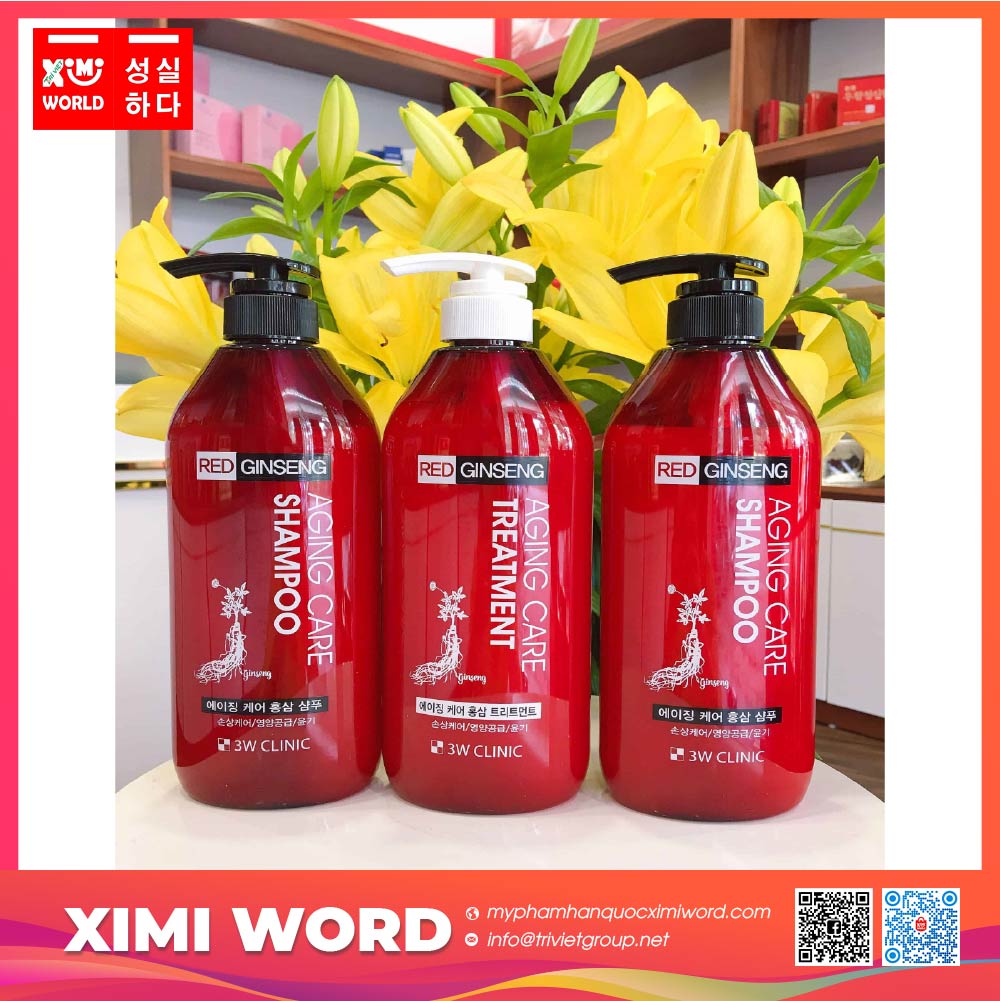 BỘ 3 CHAI DẦU GỘI XẢ CHĂM SÓC TÓC CHIẾT XUẤT HỒNG SÂM 3W CLINIC
