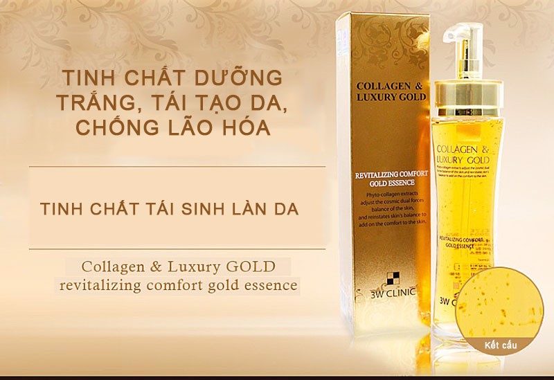 TINH CHẤT DƯỠNG TRẮNG, TÁI TẠO DA, CHỐNG LÃO HÓA COLLAGEN & LUXURY GOLD 3W CLINIC 