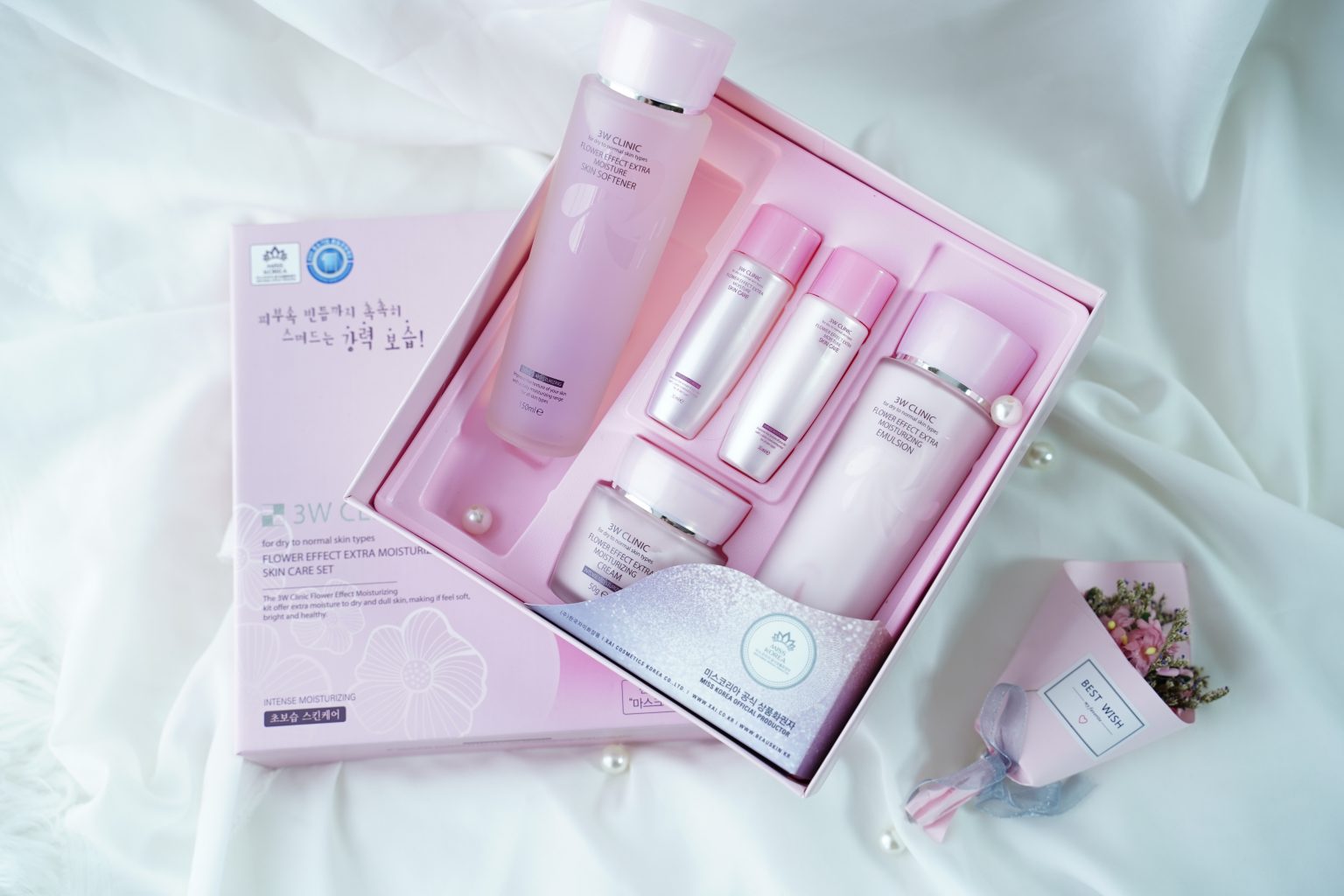 Công Dụng Bộ Dưỡng Da Hoa Hồng 3W Clinic Flower Effect Extra Moisturizing Skin Care 5in1