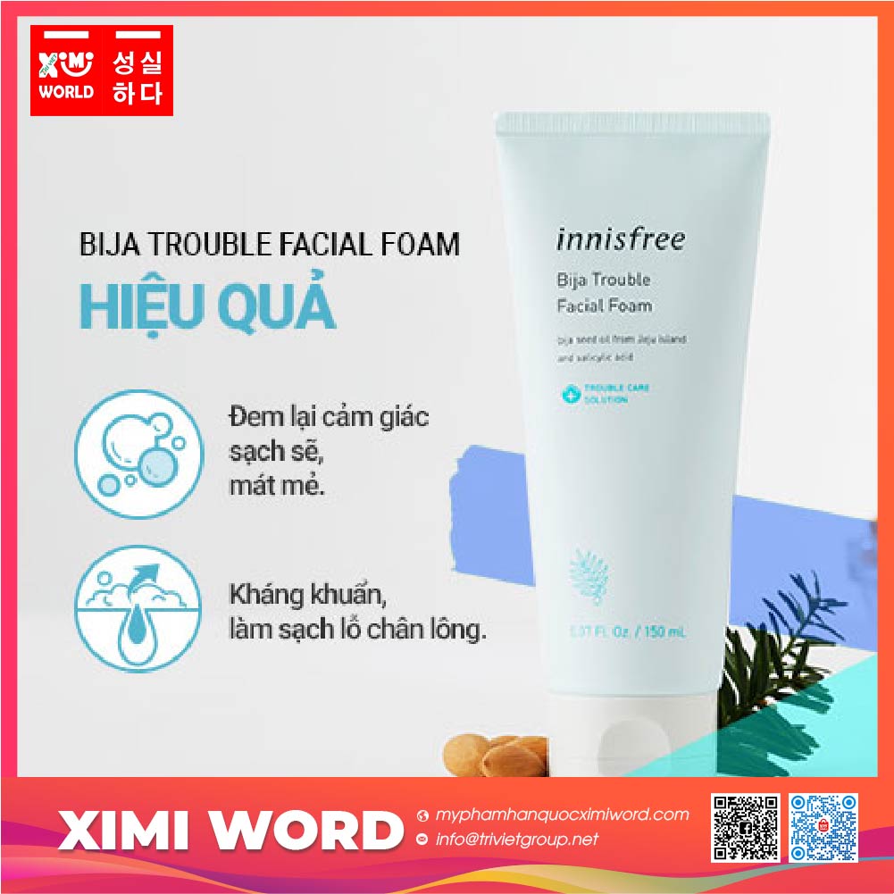 SỮA RỬA MẶT DÀNH CHO DA MỤN INNISFREE BIJA TROUBLE FACIAL 150G