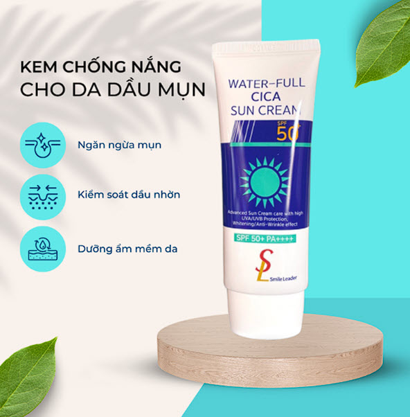 KEM CHỐNG NẮNG NGỪA MỤN DÀNH CHO DA DẦU SMILE LEADER WATER-FULL CICA SUN CREAM SPF 50+ PA++++