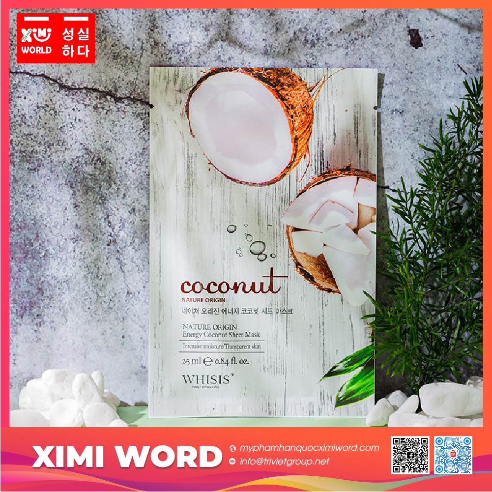 MẶT NẠ GIẤY CẤP ẨM WHISIS NATURE ORIGIN ENERGY COCONUT SHEET MASK - CHIẾT XUẤT TRÁI DỪA
