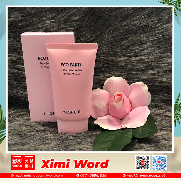  Chăm sóc da toàn thân, Kem chống nắng The Saem Eco Earth Pink Sun Cream, Mỹ phẩm hàn quốc, XimiSo