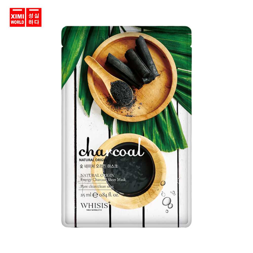 Mặt Nạ Giấy Hàn Quốc WHISIS Nature Origin Energy Charcoal Sheet Mask Than Hoạt Tính 25ml