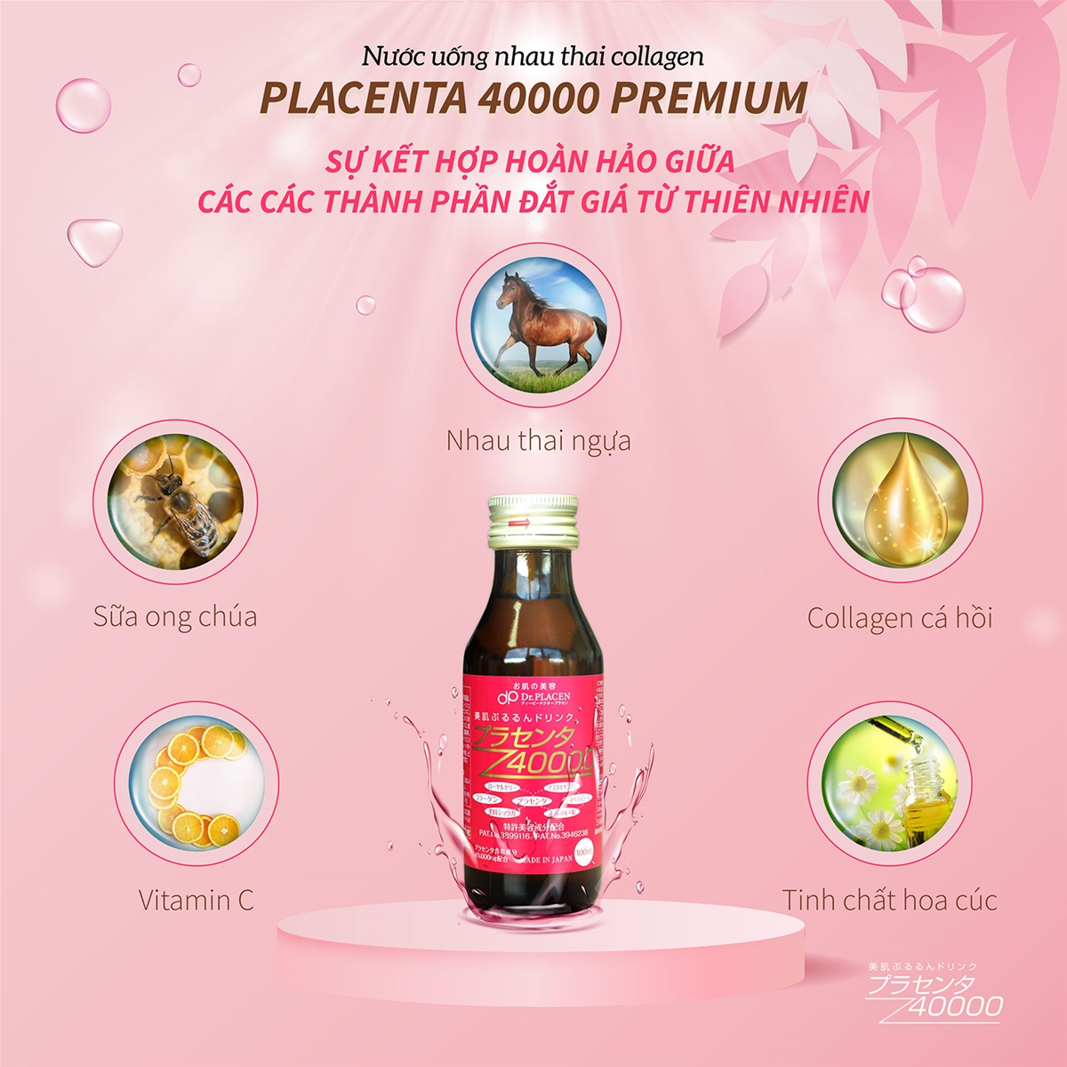 PLACENTA 40000 - DÒNG SẢN PHẨM NƯỚC UỐNG ĐẸP DA TỪ NHAU THAI NGỰA CỦA NHẬT BẢN