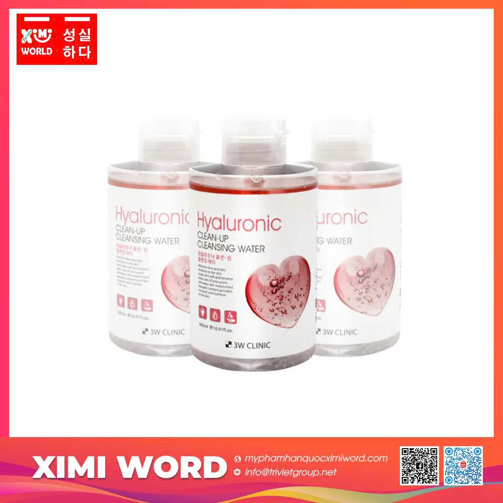 Nước tẩy trang 3W Clinic Hyaluronic Clean Up Cleansing Water 500ml giữ ẩm Nước tẩy trang 3W Clinic Hyaluronic Clean Up Cleansing Water 500ml giữ ẩm