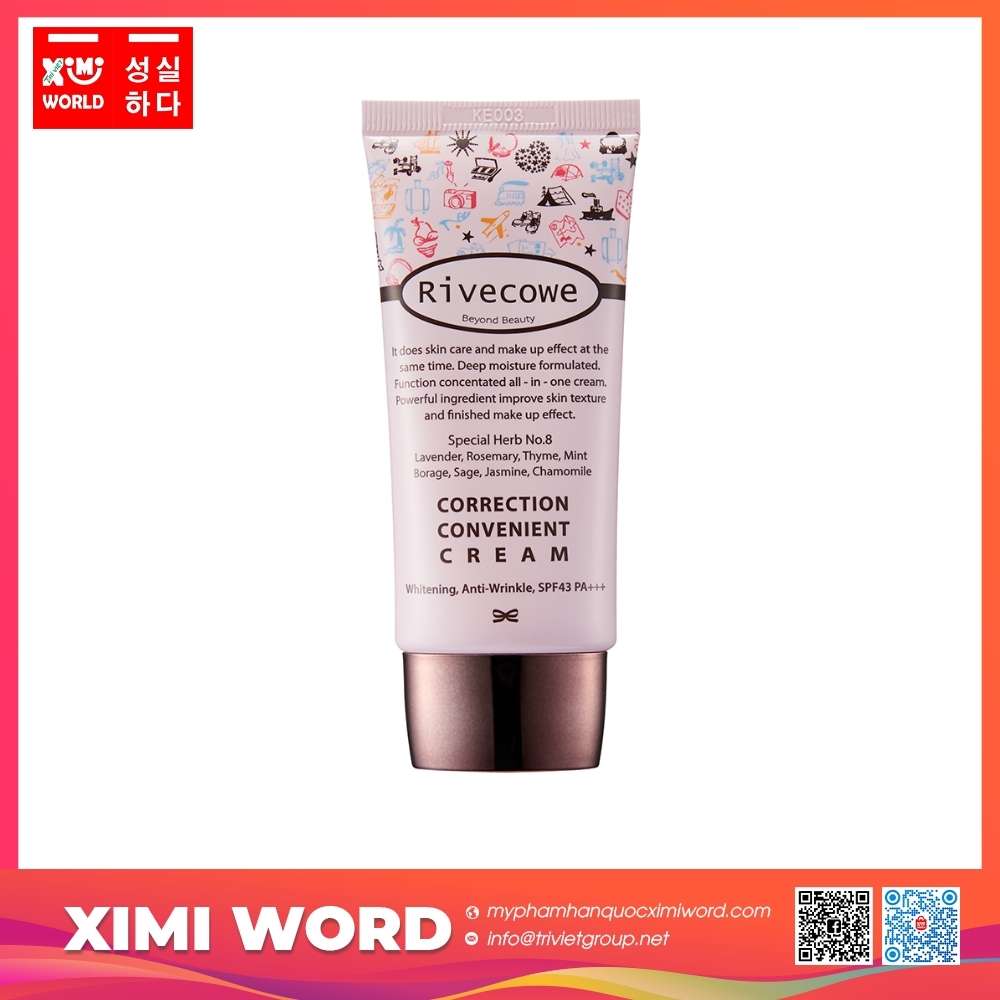 [RIVECOWE] KEM NỀN ĐA NĂNG ALL-IN-ONE RIVECOWE CC CREAM DƯỠNG TRẮNG CẢI THIỆN NẾP NHĂN 40ML