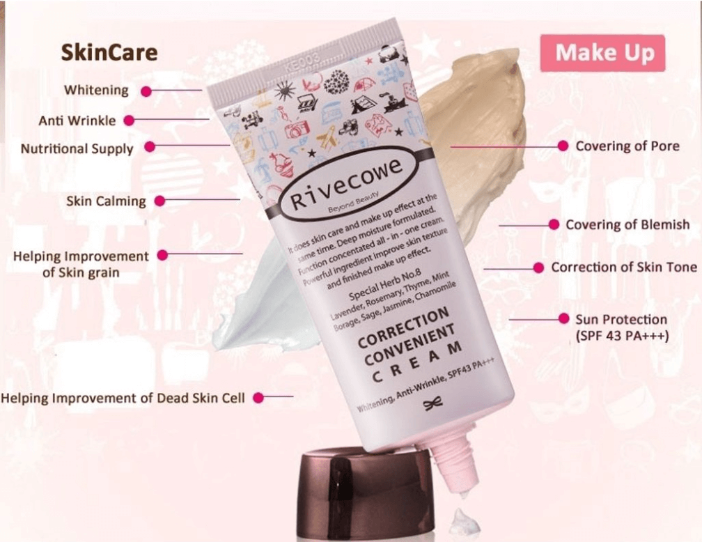 [RIVECOWE] KEM NỀN ĐA NĂNG ALL-IN-ONE RIVECOWE CC CREAM DƯỠNG TRẮNG CẢI THIỆN NẾP NHĂN 40ML